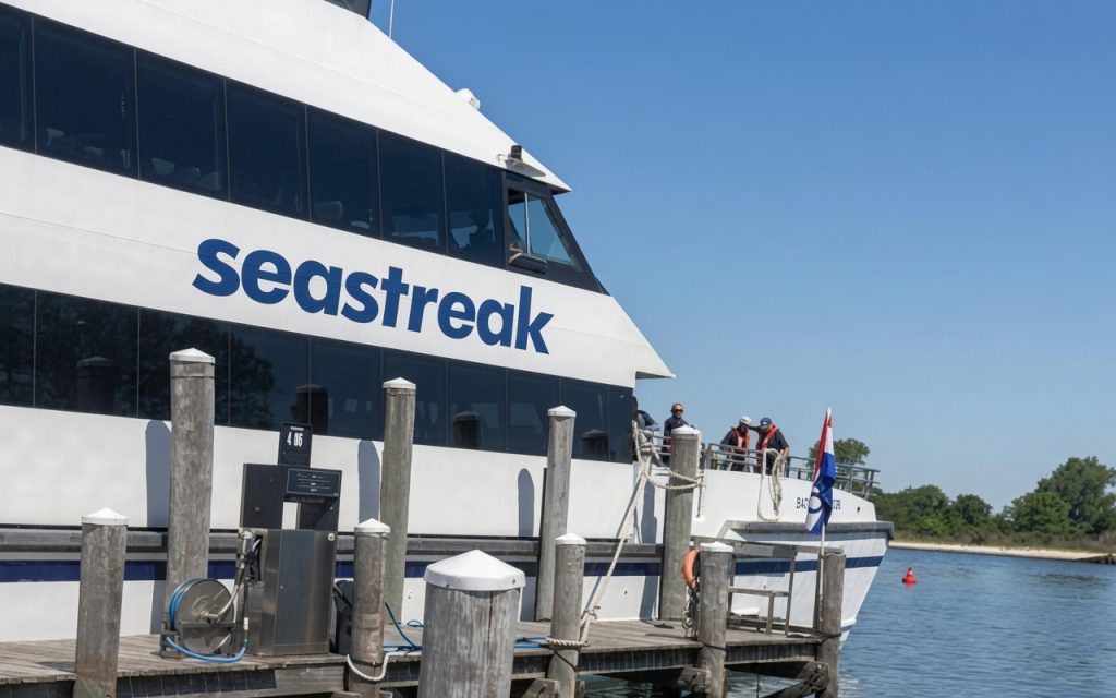 The Seastreak ferry arrives in Point Pleasant Beach for the first time, June 4, 2026. (Credit: Seastreak)