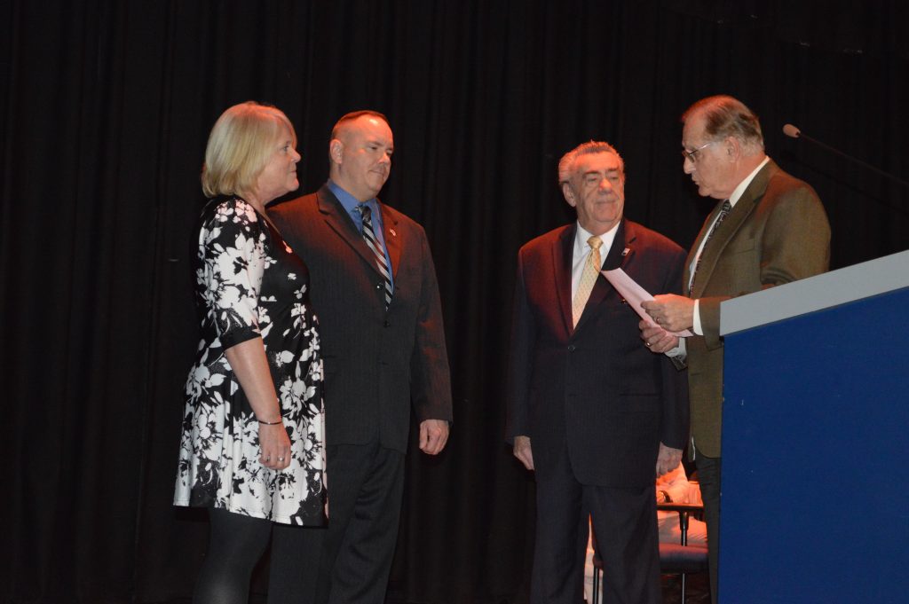 Janet Bell, of Toms River, Daniel Leonard, of Beachwood, and Russell Corby, of Pine Beach are sworn in to seats on the Toms River Regional Board of Education. (Photo: Daniel Nee)