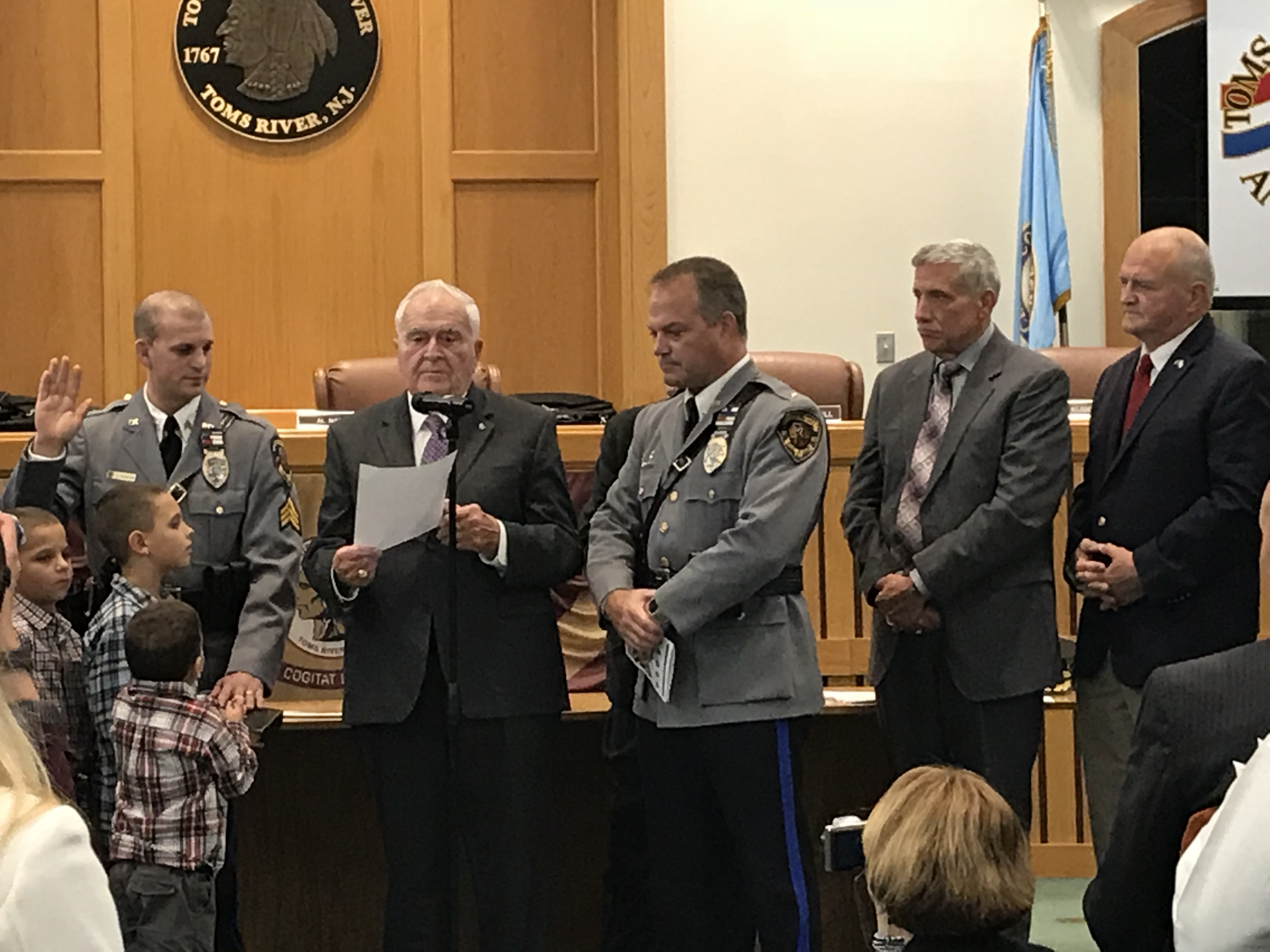 Sgt. Vincent Pedalino is sworn into his new post at the Toms River Police Department, Nov. 14, 2017. (Photo: Daniel Nee)