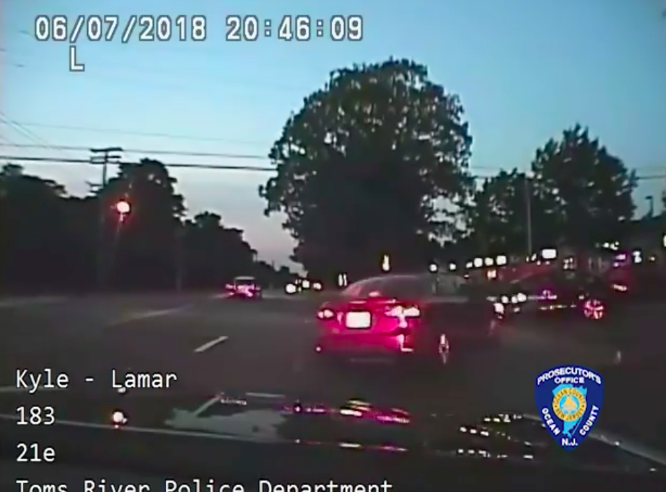 A vehicle flees a Toms River police officer, June 8, 2018. (Credit: OCPO)