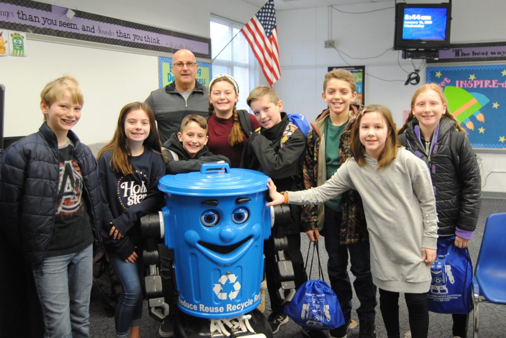 Kids visit with Rocky the Recycling Robot in Toms River. (Photo: Toms River Public Works)