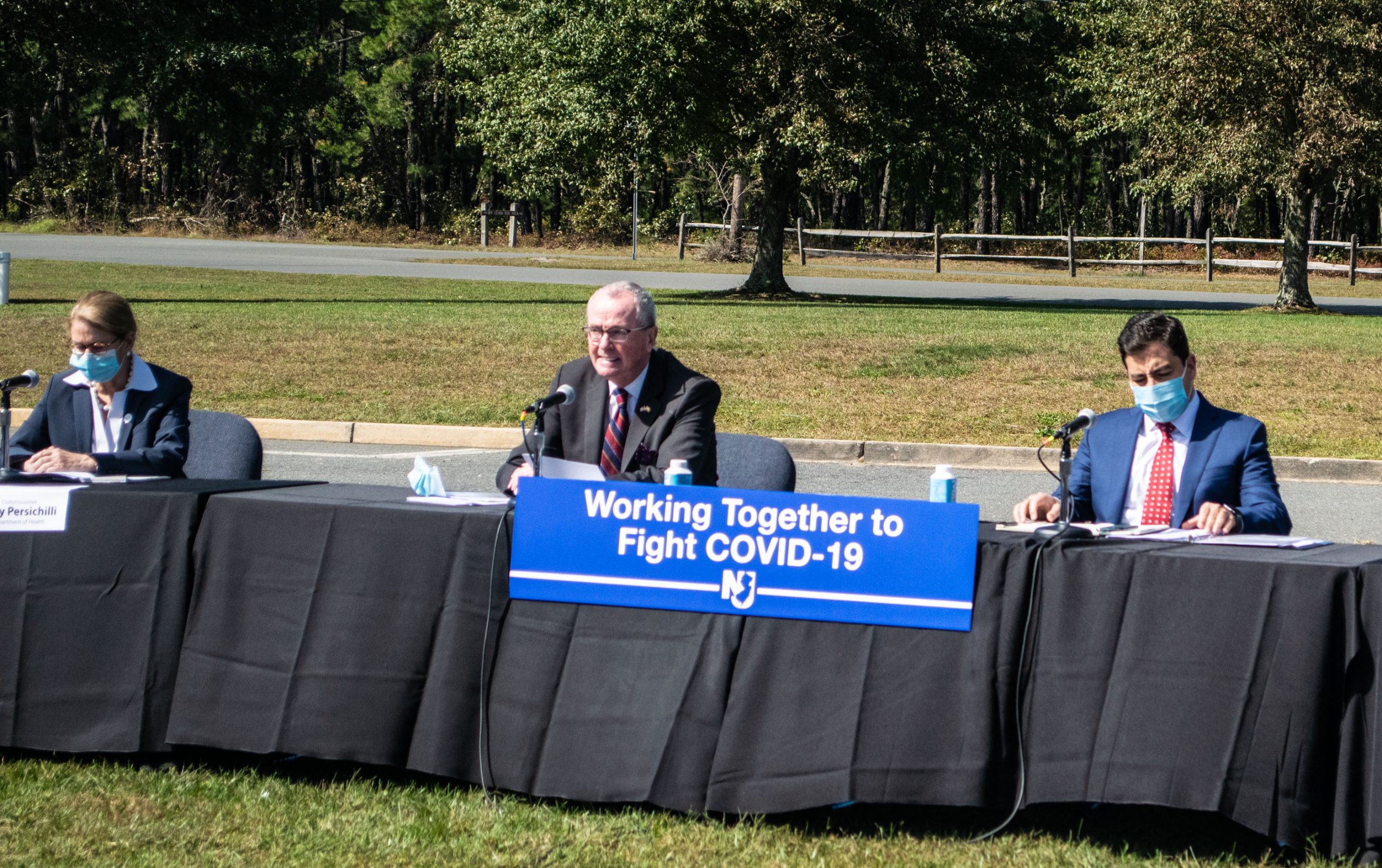 Gov. Phil Murphy meets with Ocean County and Orthodox Jewish leaders at the Ocean County Airport, Oct. 2, 2020. (Photo: Daniel Nee)