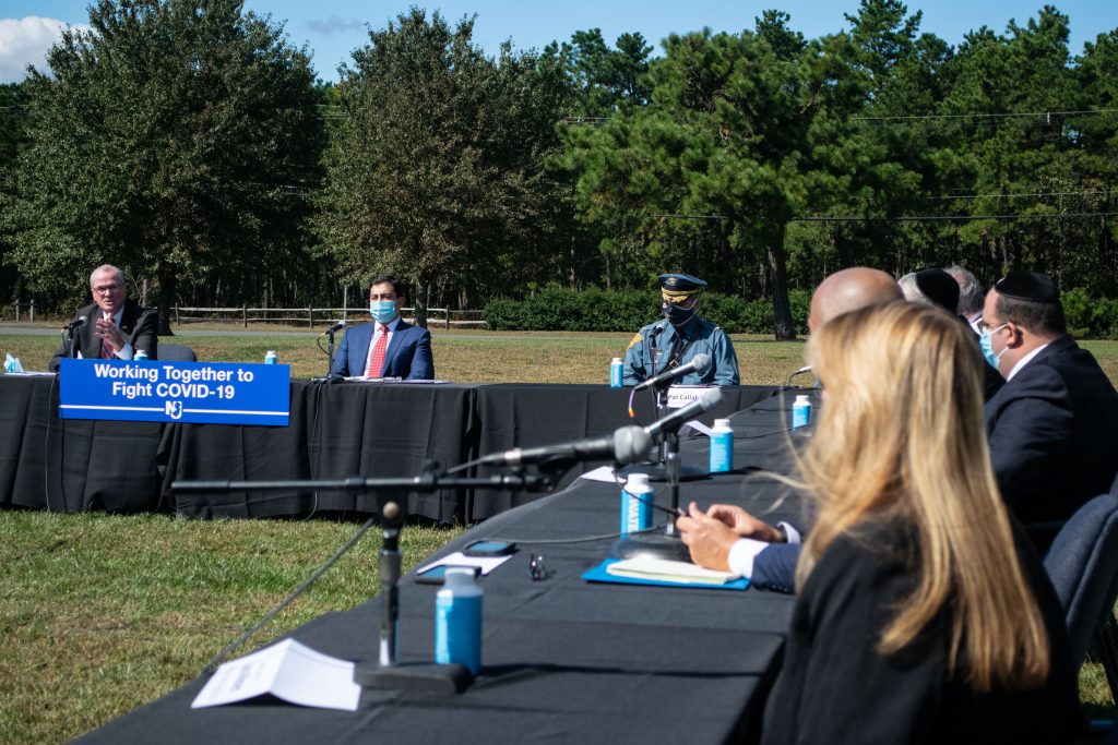 Gov. Phil Murphy meets with Ocean County and Orthodox Jewish leaders at the Ocean County Airport, Oct. 2, 2020. (Photo: Daniel Nee)