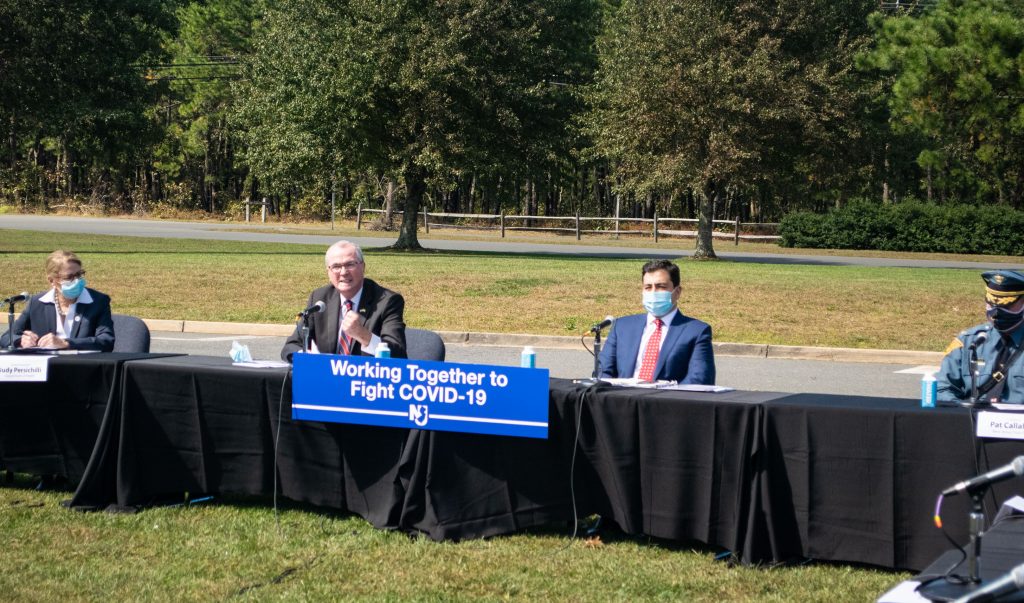 Gov. Phil Murphy meets with Ocean County and Orthodox Jewish leaders at the Ocean County Airport, Oct. 2, 2020. (Photo: Daniel Nee)