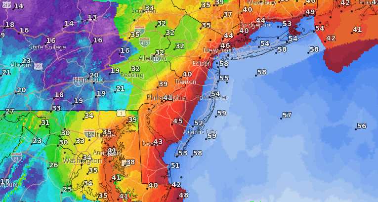 Expected wind gusts, expressed in knots, overnight Christmas Eve into Christmas Day, 2020. (Credit: NWS)