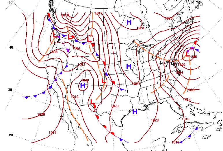 A low pressure system forecast off the coast, Feb. 1, 2021. (Credit: NWS)