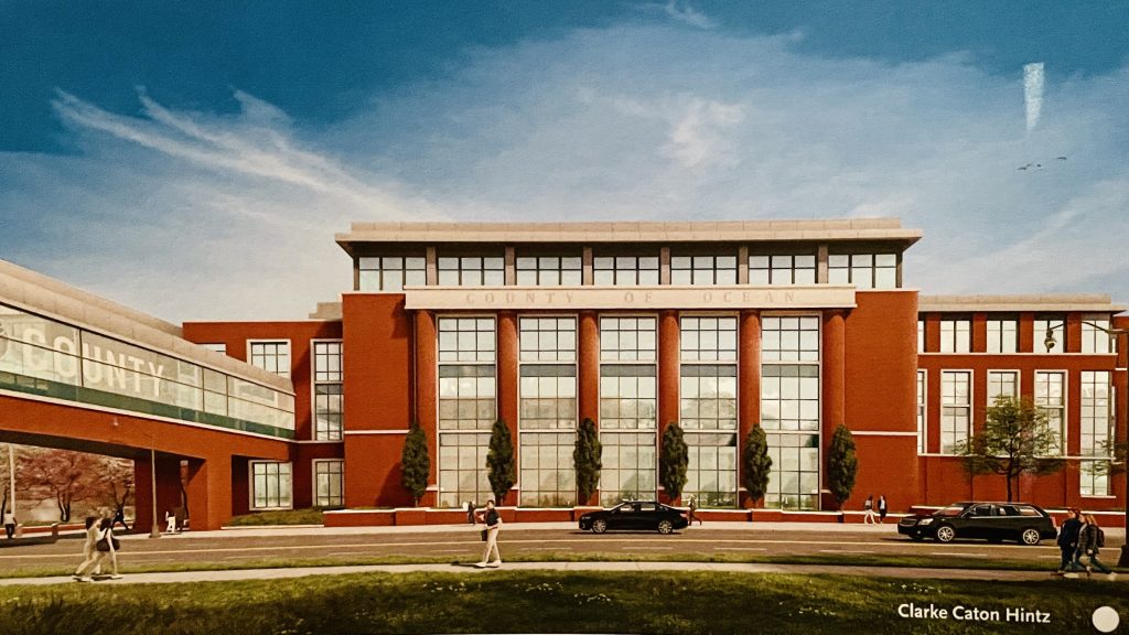 Renderings of the proposed expansion of the Ocean County Justice Complex. (Renderings by Clarke Caton Hintz via Ocean County)