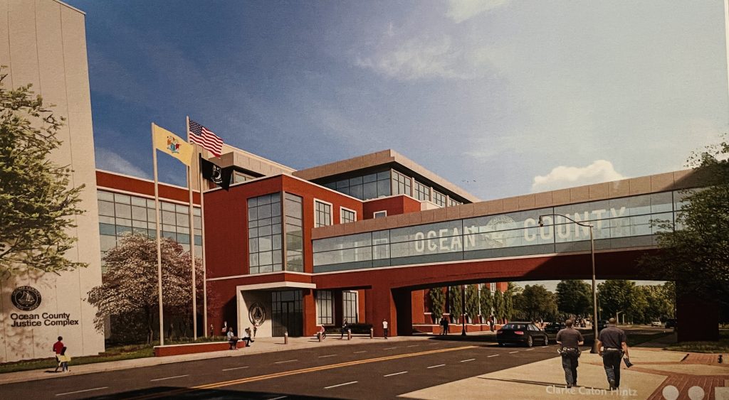 Renderings of the proposed expansion of the Ocean County Justice Complex. (Renderings by Clarke Caton Hintz via Ocean County)