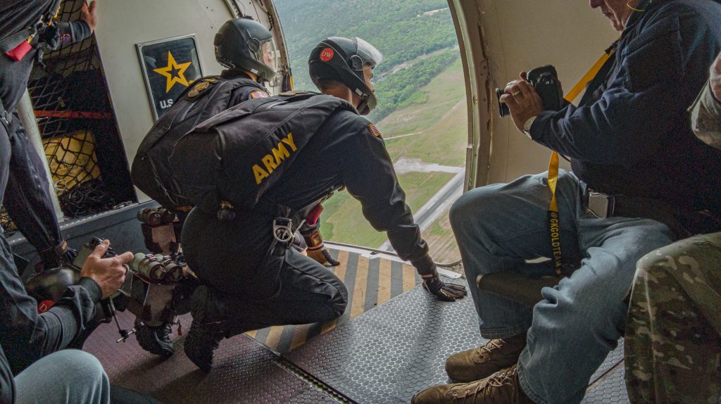 Paratroopers prepare to jump as part of a demonstration by the U.S. Army Golden Knights. (Photo: Shorebeat)
