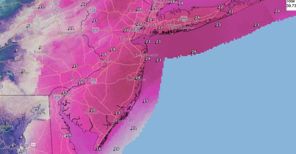 The total snow forecast through Monday, Feb. 23, 2026. (Credit: NWS)