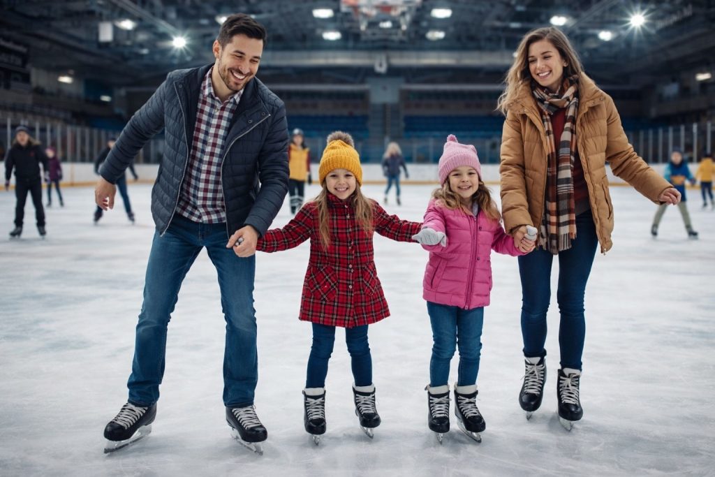 A family skates at the Winding River ice rink. (Photo: Toms River Township)